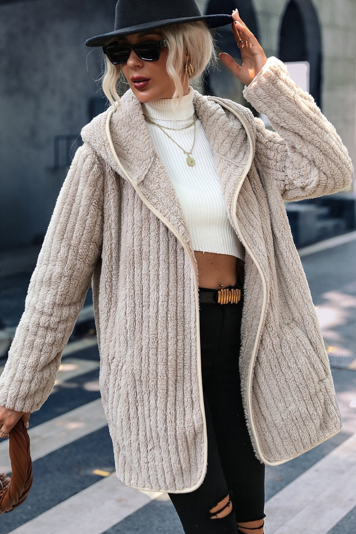 Teddy Kurzer Plüschmantel mit Kapuze