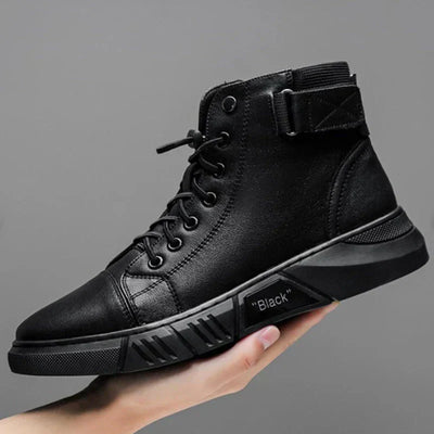 Brandon | Schwarze Leder-Schuhe mit hohem Schnitt