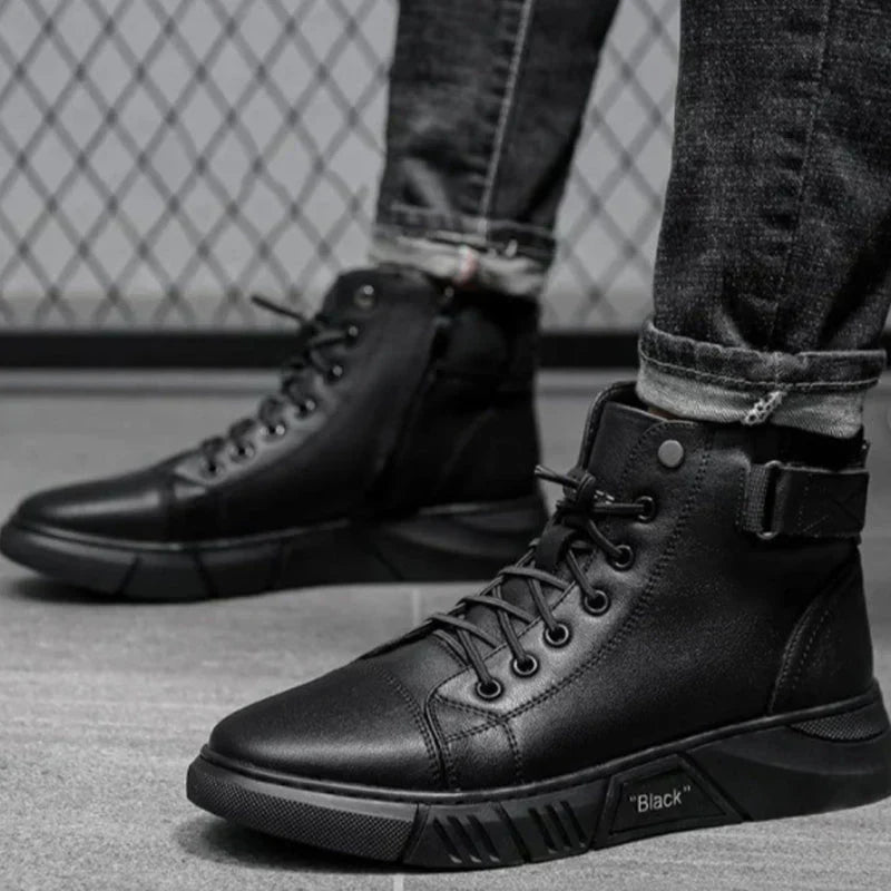 Brandon | Schwarze Leder-Schuhe mit hohem Schnitt