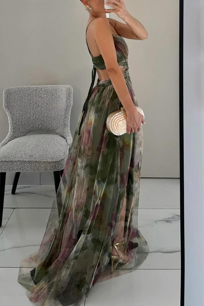 Ute | Elegantes Maxikleid mit Aquarell-Print