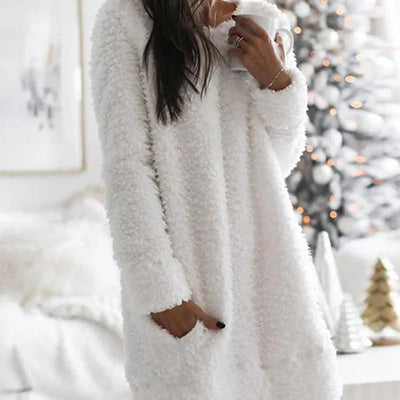 Gail – warmes kleid mit unifarbe und rundhalsausschnitt