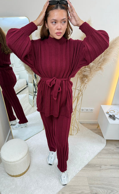 Strick-Set mit Stoffgürtel