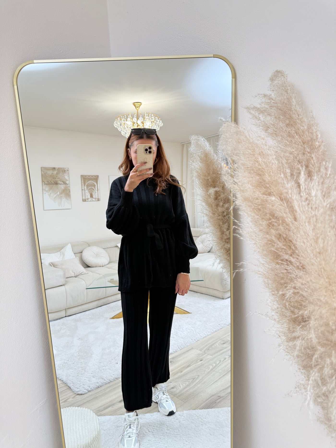 Strick-Set mit Stoffgürtel