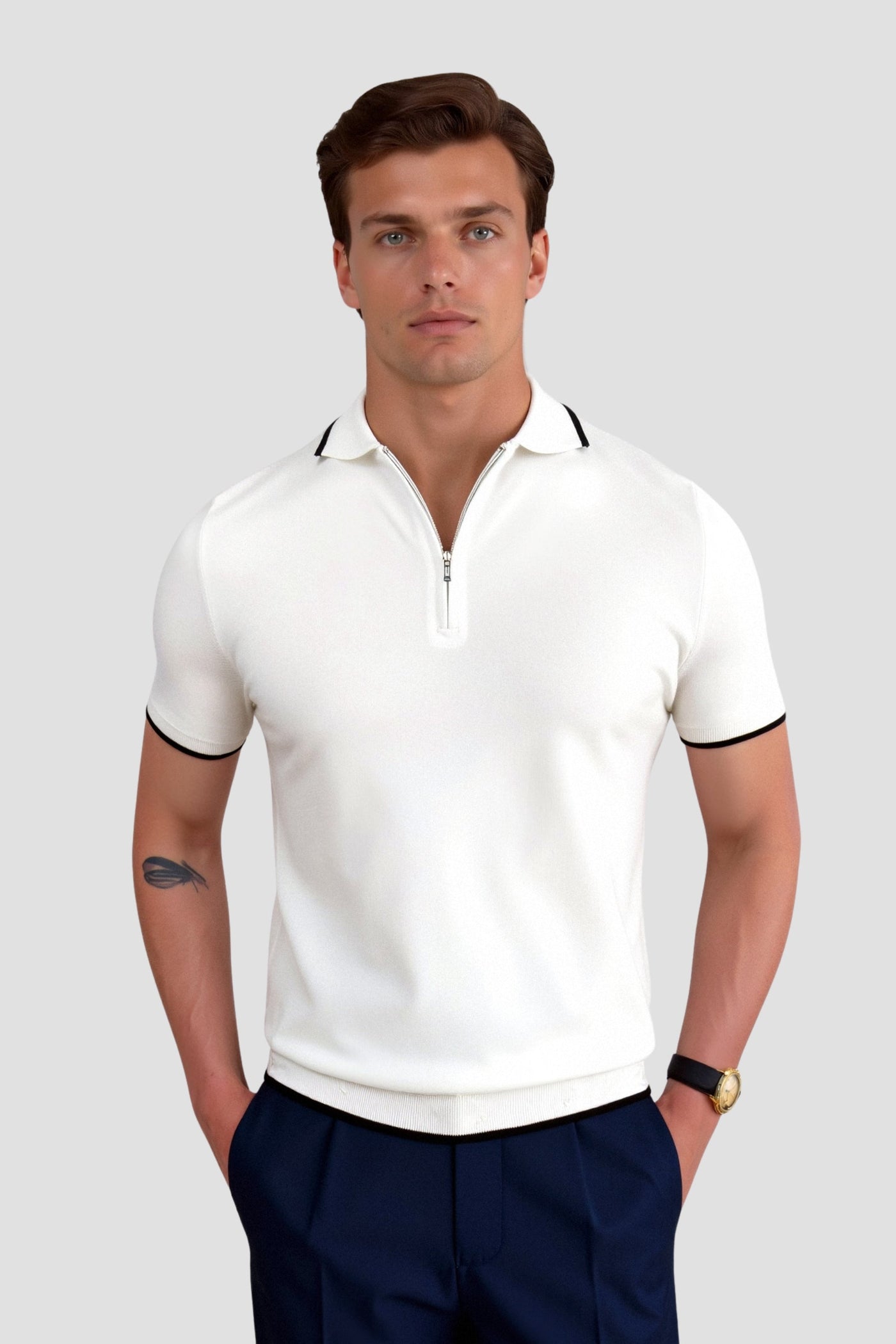 Klassisches Poloshirt mit Reißverschluss und Kontrastdetails