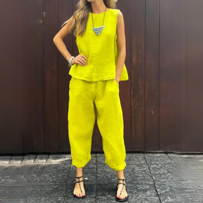 Maike | Ärmelloses Baumwoll-Leinen Hosen-Set