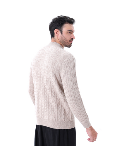 Roman | Chunky knit Herren Chasmere Pullover mit Kabelstrickmuster & Halb Reißverschluss Kragen