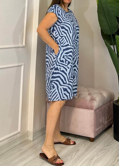 Nelia - Zebra-Print Kleid mit Rundhalsausschnitt