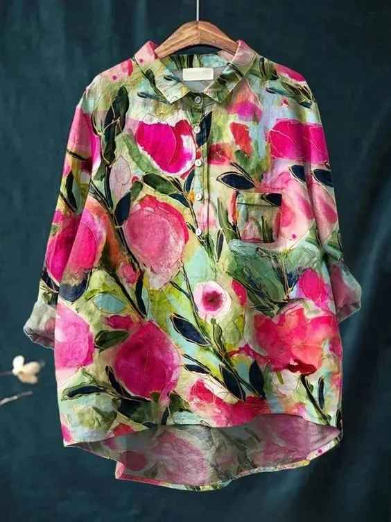 Rosalie | Vintage Schönes Hemd mit Blumen-Kunstdruck