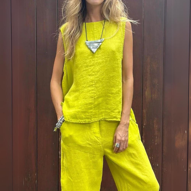 Maike | Ärmelloses Baumwoll-Leinen Hosen-Set