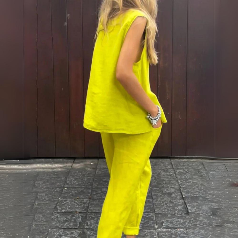 Maike | Ärmelloses Baumwoll-Leinen Hosen-Set