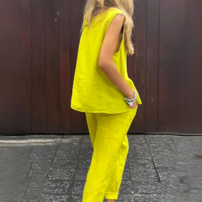 Maike | Ärmelloses Baumwoll-Leinen Hosen-Set