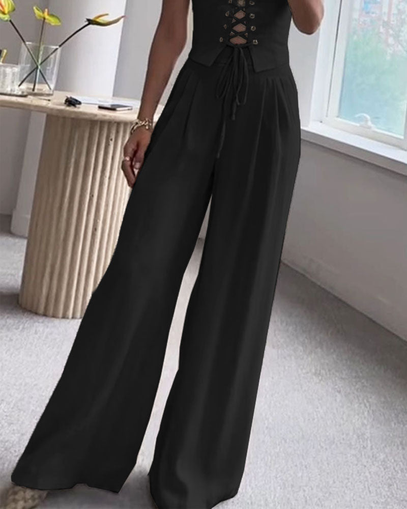 Pendler Alleskönner String Top & Hosen Zweiteiliges Set