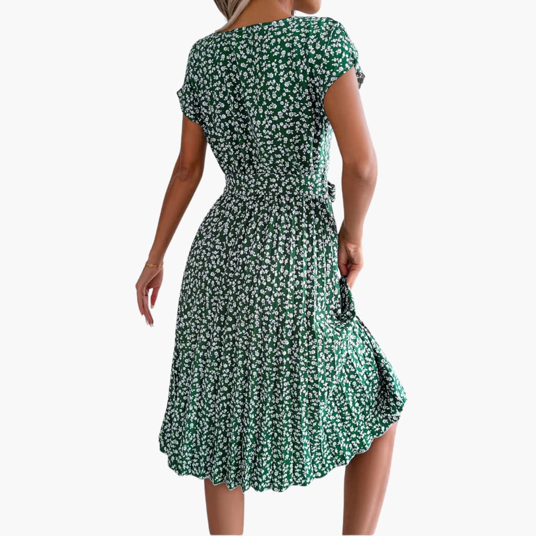 Sommerkleid Damen - Blumenkleid mit Gürtel und Kurzarm