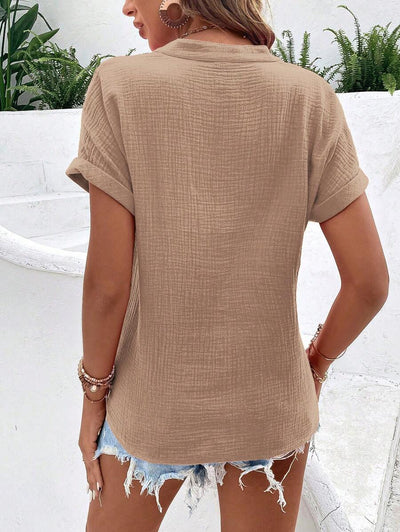 SHEIN LUNE Blusentop mit Fledermausärmeln und Ausschnitt, Kurzarmoberteil