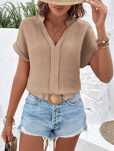 SHEIN LUNE Blusentop mit Fledermausärmeln und Ausschnitt, Kurzarmoberteil