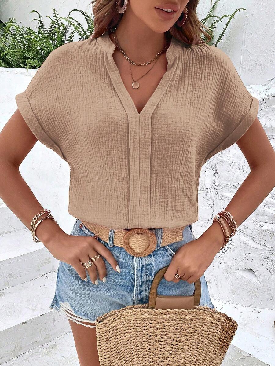 SHEIN LUNE Blusentop mit Fledermausärmeln und Ausschnitt, Kurzarmoberteil