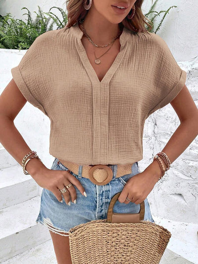 SHEIN LUNE Blusentop mit Fledermausärmeln und Ausschnitt, Kurzarmoberteil