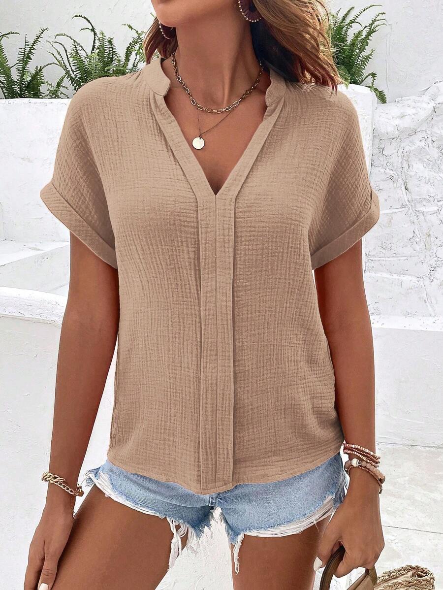 SHEIN LUNE Blusentop mit Fledermausärmeln und Ausschnitt, Kurzarmoberteil