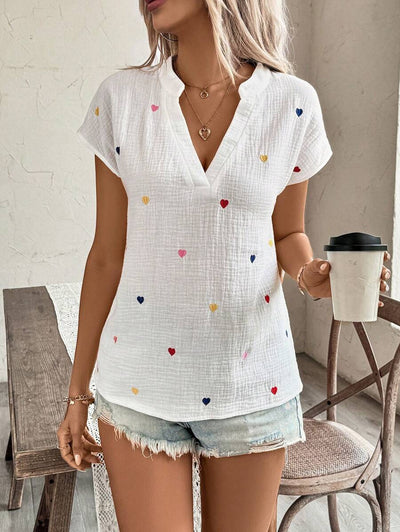 Breezaya Damen Love Stickerei V-Ausschnitt Shirt