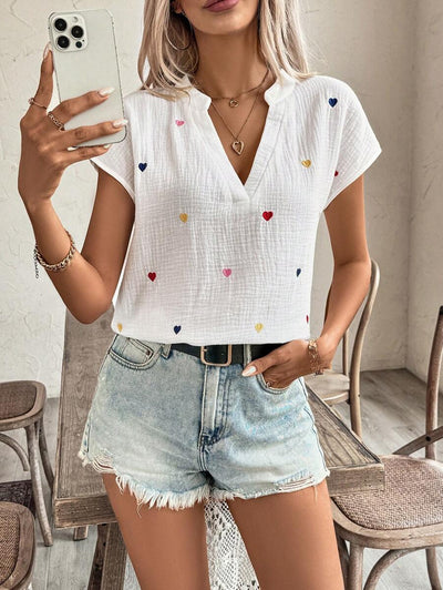 Breezaya Damen Love Stickerei V-Ausschnitt Shirt