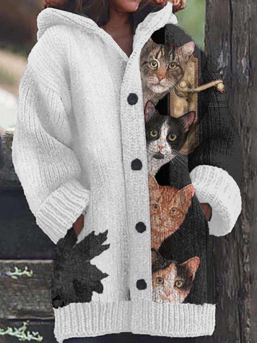 Guadalupe® | Kapuzenjacke mit lustigem Katzenprint für Damen