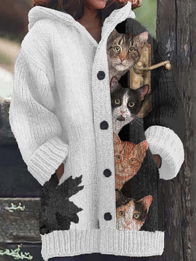 Guadalupe® | Kapuzenjacke mit lustigem Katzenprint für Damen