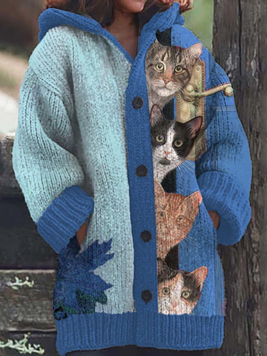 Guadalupe® | Kapuzenjacke mit lustigem Katzenprint für Damen