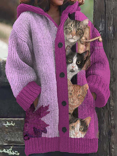 Guadalupe® | Kapuzenjacke mit lustigem Katzenprint für Damen