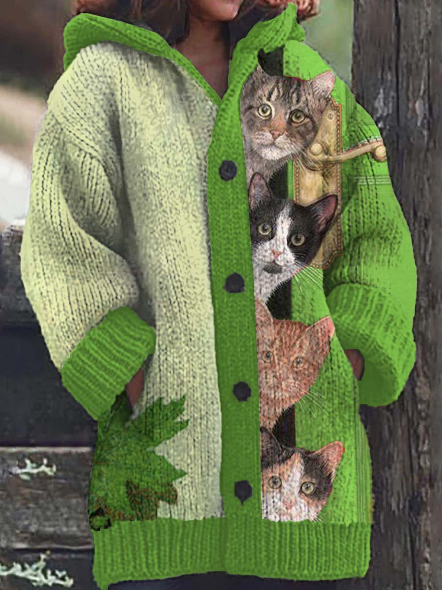 Guadalupe® | Kapuzenjacke mit lustigem Katzenprint für Damen