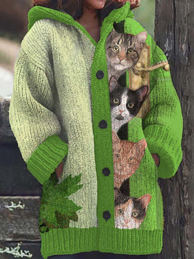 Guadalupe® | Kapuzenjacke mit lustigem Katzenprint für Damen