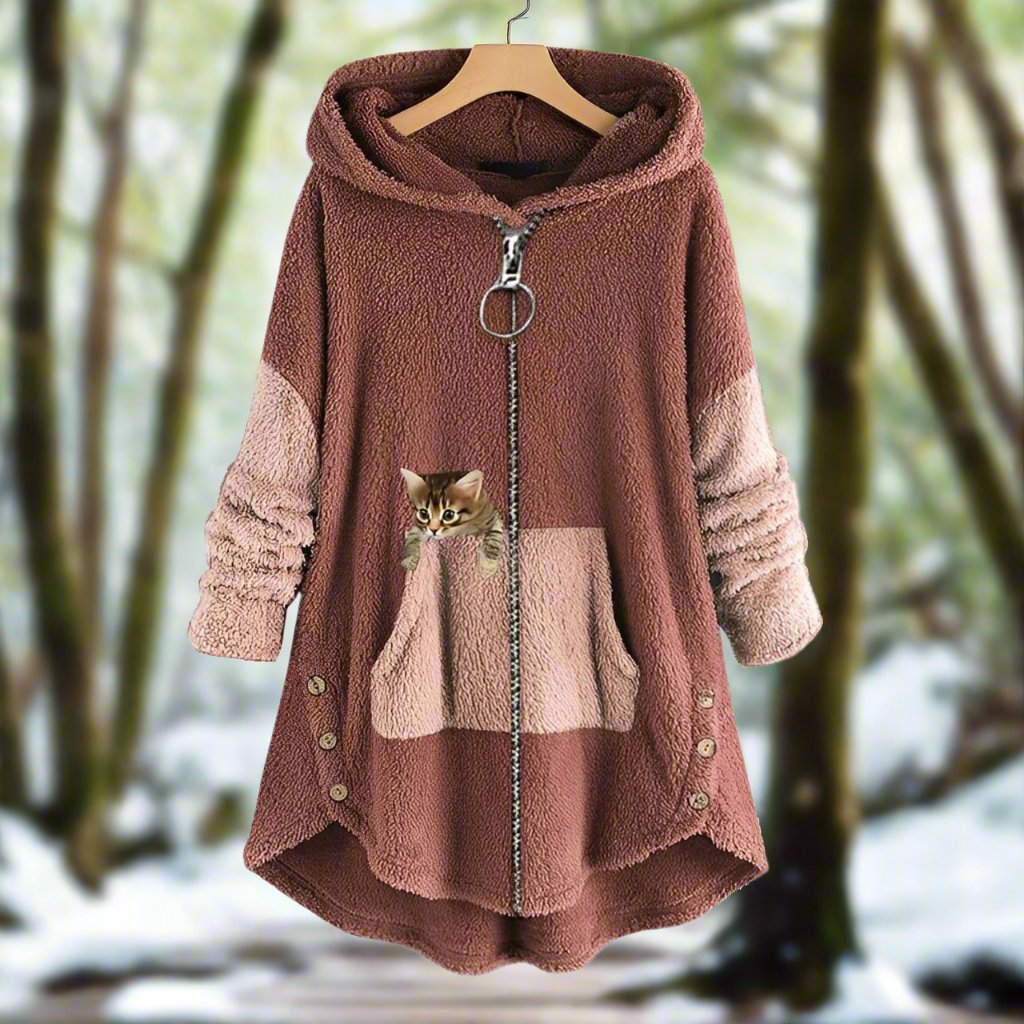 Fuzzy-Mantel mit Reißverschluss in Übergröße für Damen