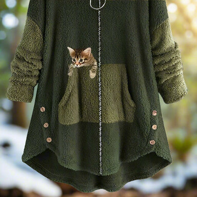 Fuzzy-Mantel mit Reißverschluss in Übergröße für Damen