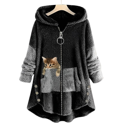 Fuzzy-Mantel mit Reißverschluss in Übergröße für Damen