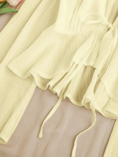 Soleia Urlaubs-Lässig einfarbige Bluse mit V-Ausschnitt, Puffärmeln und weitem Saum