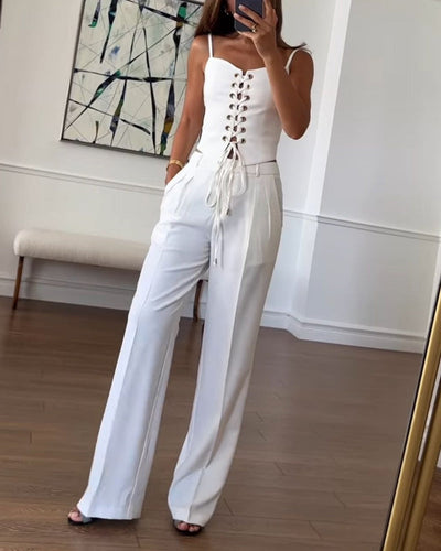 Pendler Alleskönner String Top & Hosen Zweiteiliges Set