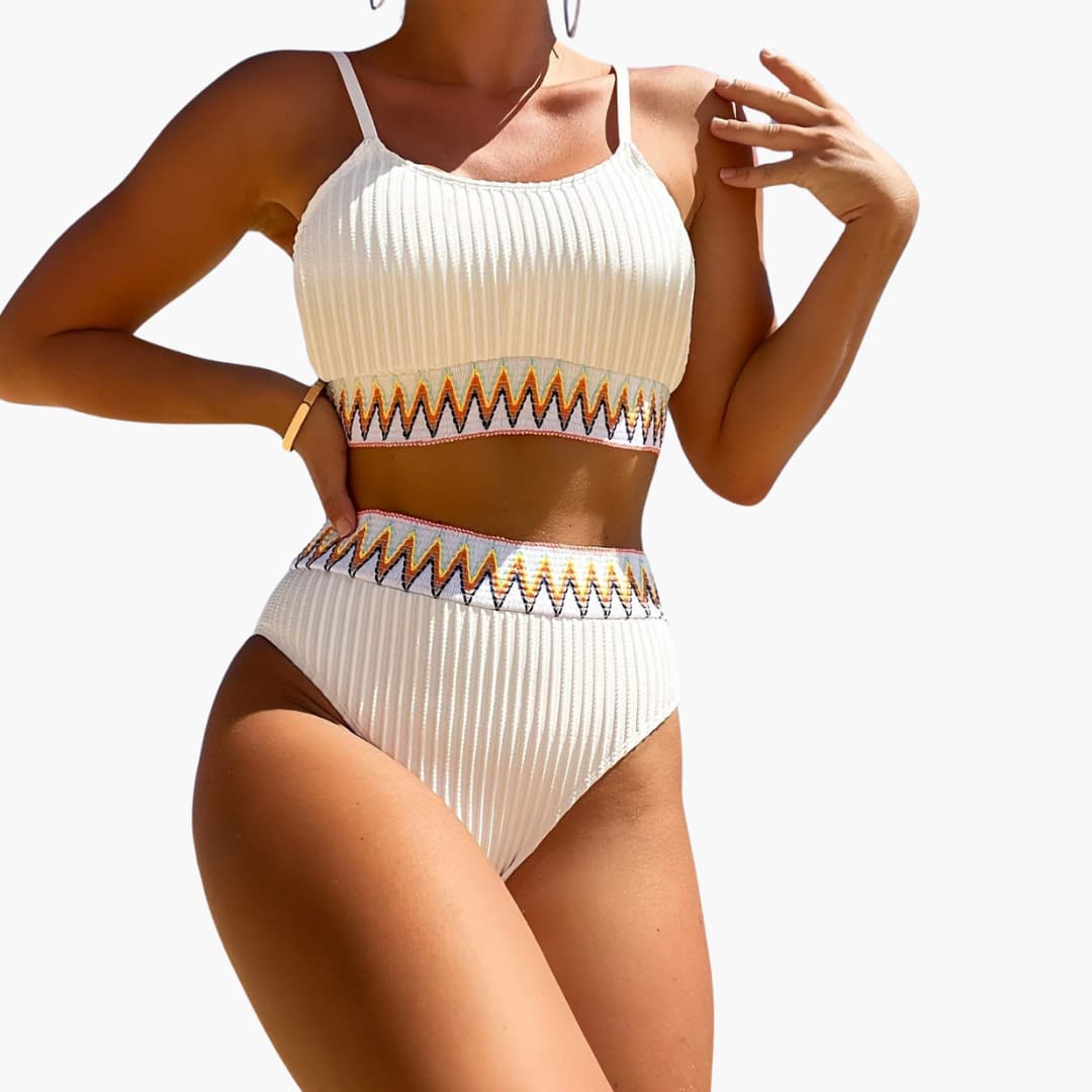 Damen-Bikini-Set mit geripptem Top und Bikinihose mit hoher Taille
