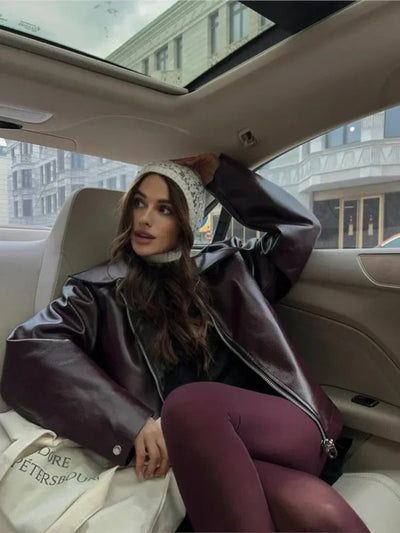 Georgina® | Herbstliche Lederjacke in der Farbe Aubergine