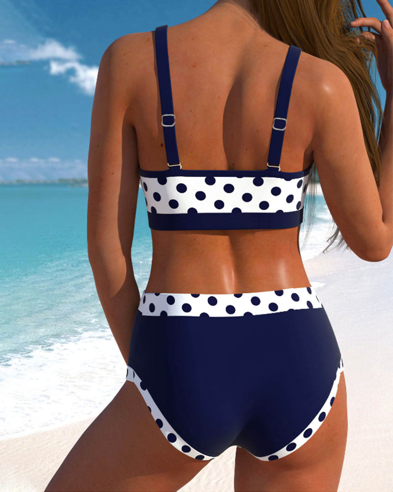 Lisbet - Patchwork-Bikini mit hoher Taille und Punkten