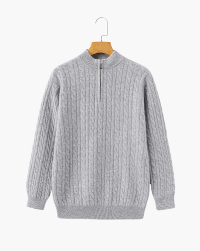 Roman | Chunky knit Herren Chasmere Pullover mit Kabelstrickmuster & Halb Reißverschluss Kragen