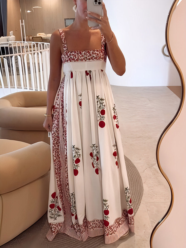 Maxikleid mit Trägern im Boho-Stil & Empire-Schnitt – Floral & Luftig