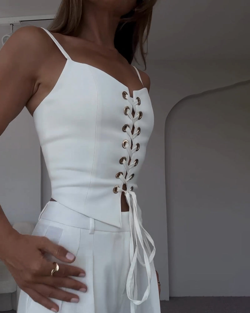 Pendler Alleskönner String Top & Hosen Zweiteiliges Set