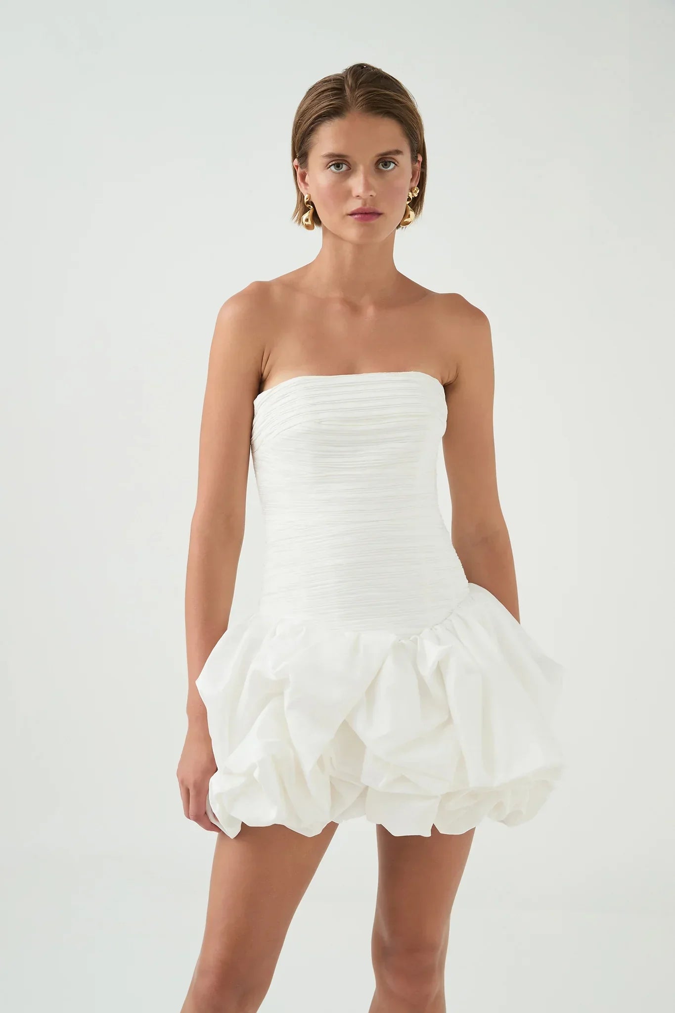 Schulterfreies Mini Kleid mit Ballonrock und floralem Muster für Damen