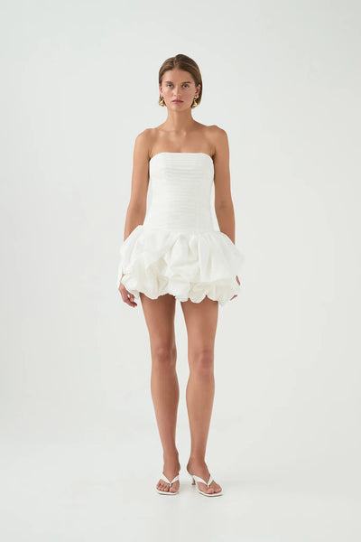 Schulterfreies Mini Kleid mit Ballonrock und floralem Muster für Damen