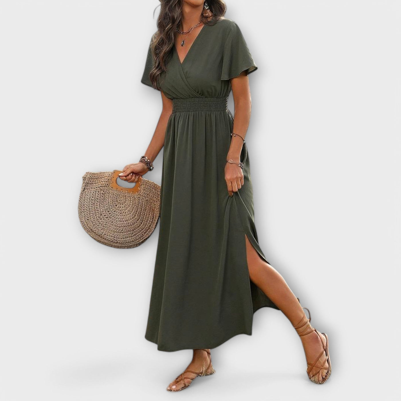 Heather - Elegantes Boho-Kleid mit V-Ausschnitt und langen Ärmeln