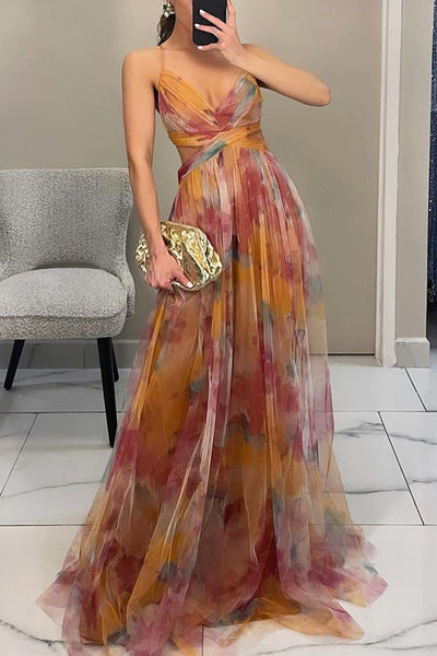 Ute | Elegantes Maxikleid mit Aquarell-Print