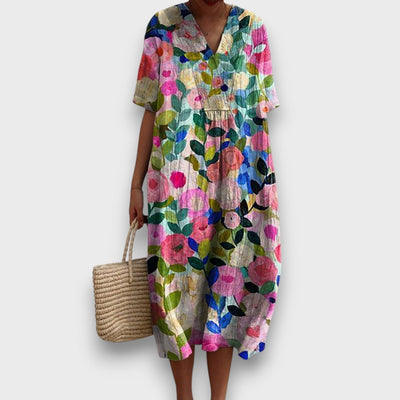 Miradie – Blumiges Midikleid mit V-Ausschnitt