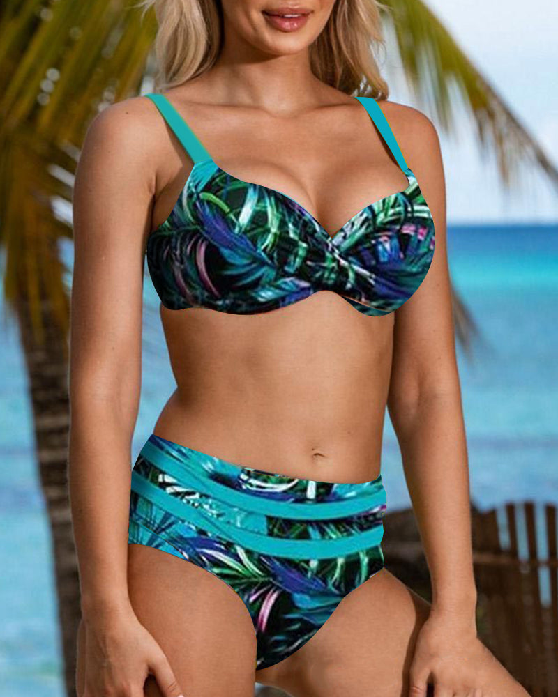 Lizzie - Bikini mit hoher Taille und Blattmuster