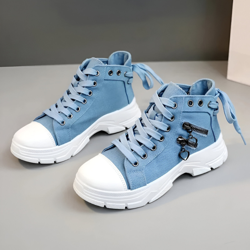 Damen High-Top Sneaker – Jeansblau mit Reißverschluss