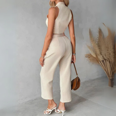 Levita - Beigefarbenes zweiteiliges Büro-Set mit ärmellosem Oberteil und Hose