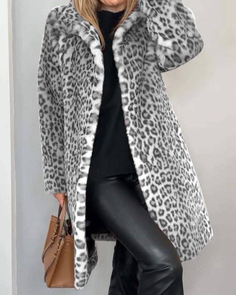 Talina | Lange Weiche Jacke mit Leopardenmuster